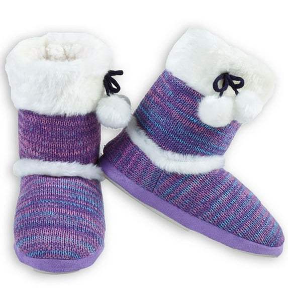 LAVRA Womens Pom Pom Knit Slippers House Booties Socks Soft Sherpa Lining Rubber Soles