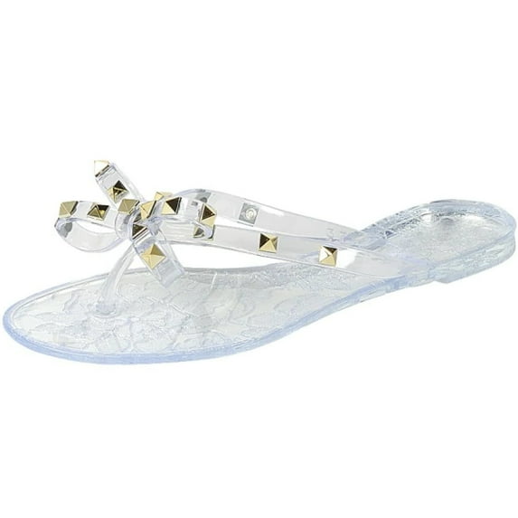LAVRA Womens Stud Bow Sandals Summer Jelly Flip Flop