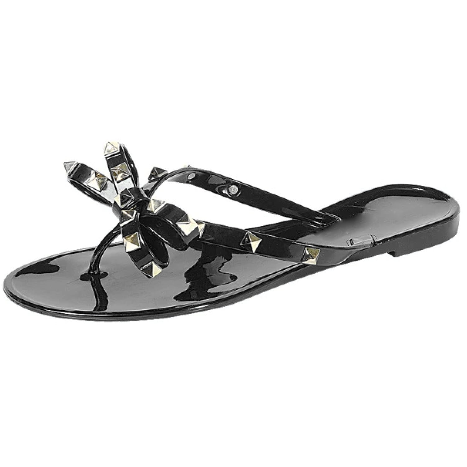 Amazon.com | Forever Link Womens Studded Jelly Flip Flops Sandals with Bow,  Clear, 5 | Flip-Flops