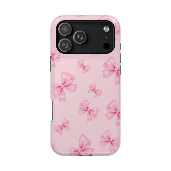 LAVU Blush Satin Bow Tough Phone Case, Soft Pink Bow Aesthetic Dual Layer Shockproof Protective Cover with Magnetic Charging Support, Compatible with Galaxy S24
