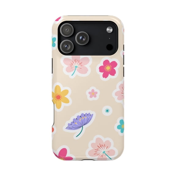 LAVU Candy Bloom Stickers Tough Phone Case, Cute Floral Sticker Aesthetic Dual Layer Shockproof Protective Cover with Magnetic Charging Support, Gift for Her, Compatible with iPhone 12