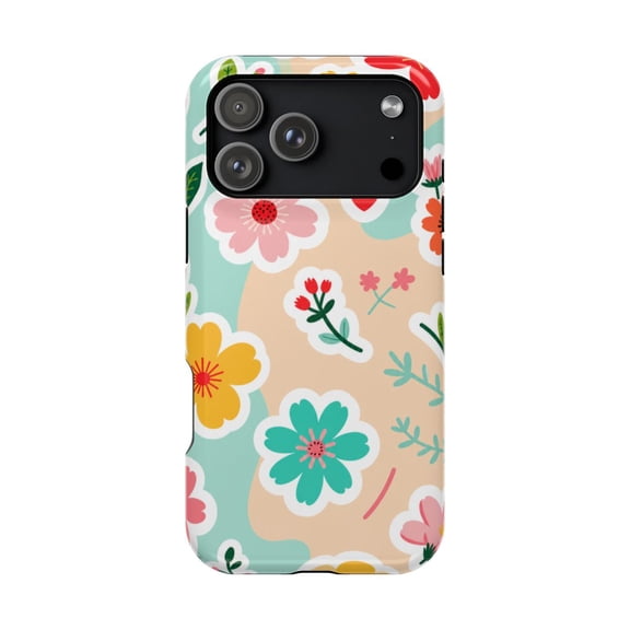 LAVU Mint Floral Sticker Tough Phone Case, Cute Floral Sticker Aesthetic Dual Layer Shockproof Protective Cover, Gift for Her, Compatible with iPhone 14 Pro Max