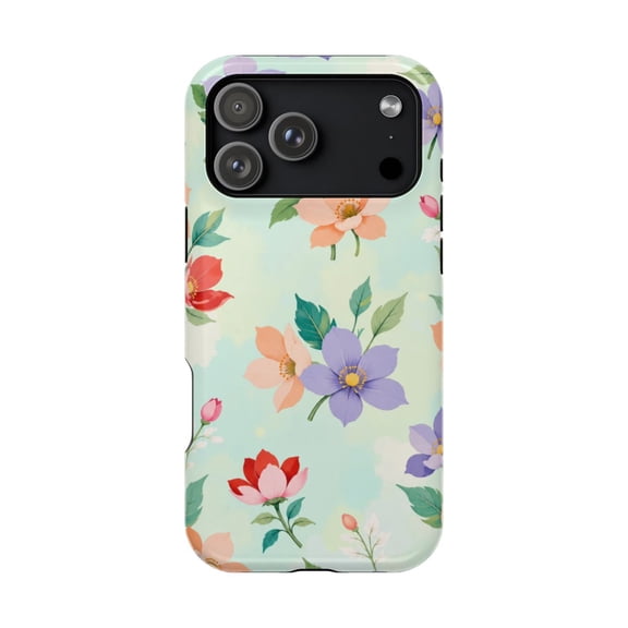 LAVU Mint Spring Garden Tough Phone Case, Spring Floral Aesthetic Dual Layer Shockproof Protective Cover with Magnetic Charging Support, Compatible with iPhone 11