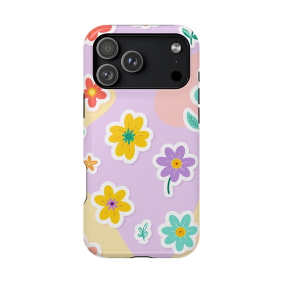 LAVU Pastel Bloom Sticker Garden Tough Phone Case, Cute Floral Sticker Aesthetic Dual Layer Shockproof Protective Cover, Compatible with iPhone 13 Pro