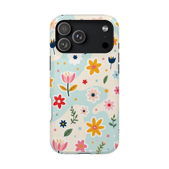 LAVU Pastel Flower Wave Tough Phone Case, Pastel Floral Aesthetic Dual Layer Shockproof Protective Cover with Magnetic Charging Support, Compatible with iPhone 14 Pro Max