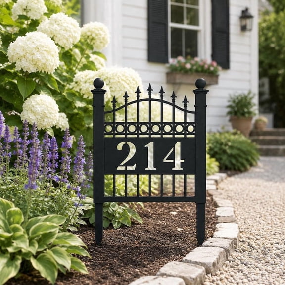 LAVU Personalized Address Metal Garden Sign with Ground Stake, Custom House Number Yard Decor for Front Lawn and Housewarming Gift Size 18X18 Inches
