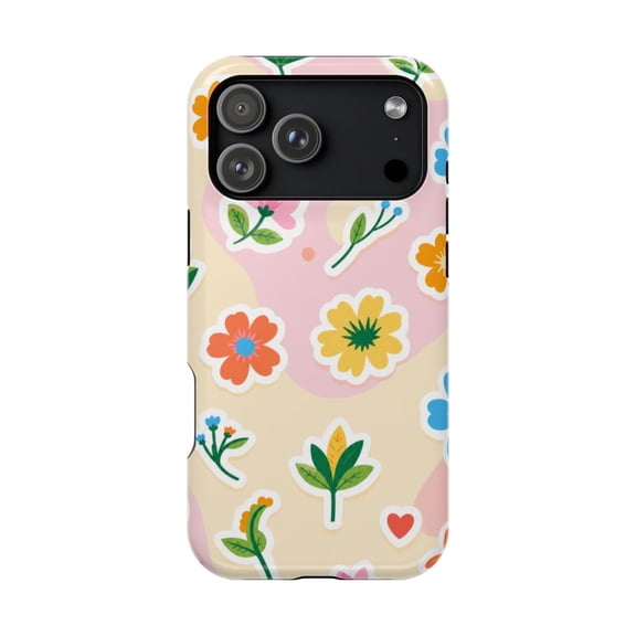 LAVU Pink Spring Blossom Tough Phone Case, Pink Floral Aesthetic Dual Layer Shockproof Protective Cover with Magnetic Charging Support, Gift for Her, Compatible with iPhone 11