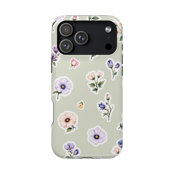 LAVU Sage Meadow Stickers Tough Phone Case, Sage Floral Sticker Aesthetic Dual Layer Shockproof Protective Cover, Gift for Her, Compatible with iPhone 17 Pro Max