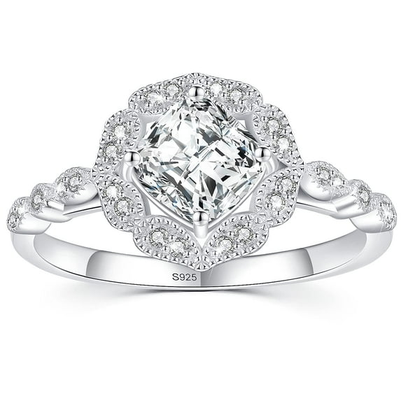 LAVUMO 3.25CT Sterling Silver Wedding Rings Cushion Solitaire Cubic Zirconia Bouquet Engagements Rings Wedding Bands for Women Promise Rings for her Size 6-9