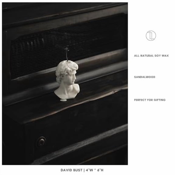 LAWA David Bust Candle - Handmade Scented Soy Wax Candle Elegant Aesthetic Candle Housewarming Gift Home Decor Idea White