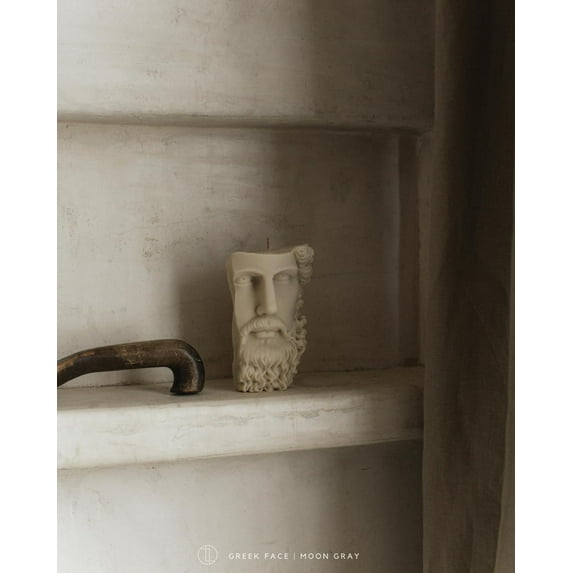 LAWA Greek Face Candle - Large Beautiful David Scented Soy Wax Pillar Candle Elegant Bubble Aesthetic Candle Housewarming Gift Home Room Shelf Decor Idea (Moon Gray)