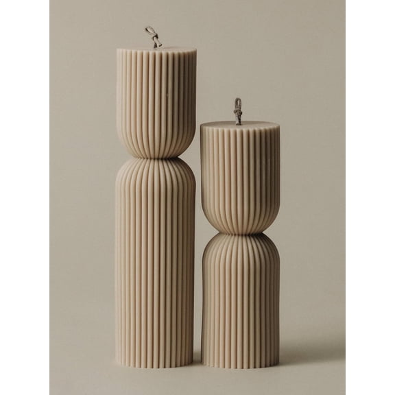 LAWA Hourglass Pillar Candle - Large Beautiful Handmade Pillar Scented Soy Wax Candle Elegant Bubble Aesthetic Candle Housewarming Gift Home Room Shelf Decor Idea Sandstone (Set of 2)