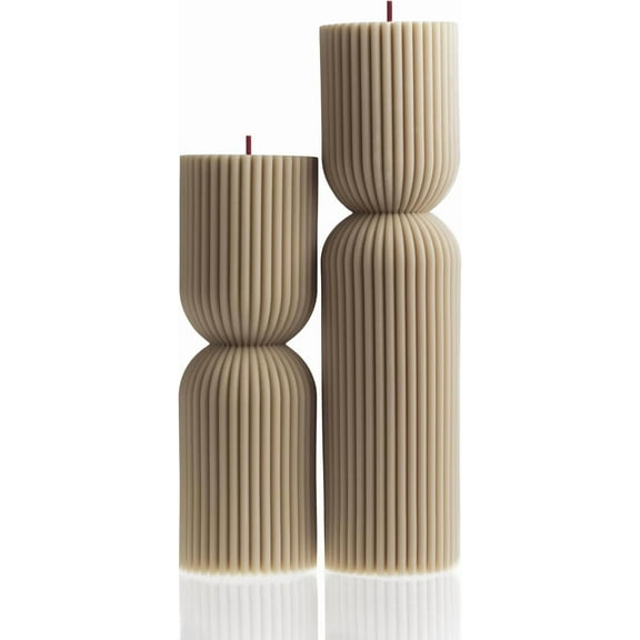 LAWA Hourglass Pillar Candle - Large Beautiful Handmade Pillar Scented Soy Wax Candle Elegant Bubble Aesthetic Candle Housewarming Gift Home Room Shelf Decor Idea Moon Gray (Set of 2)