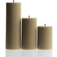 thumbnail image 1 of LAWA Roman Handmade Tall Ribbed Pillar Candle - Beautiful Scented Soy Wax Dinner Candle | Classic Aesthetic Decoration Set | Housewarming Gift | Home Room Shelf Decor Idea - Olive Beige (Set of 3), 1 of 17