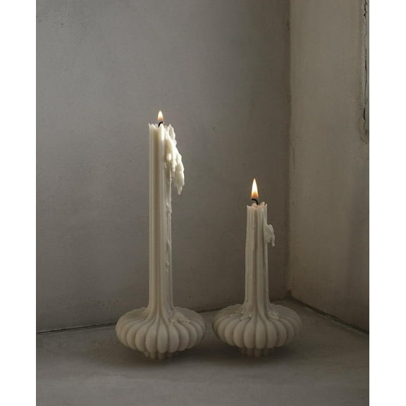 LAWA Set of 2 Pumpkin Base Candle - Beautiful Handmade Pillar Unscented Soy Wax Elegant Aesthetic Vase Candle Housewarming Gift Home Room Shelf Decor Idea White