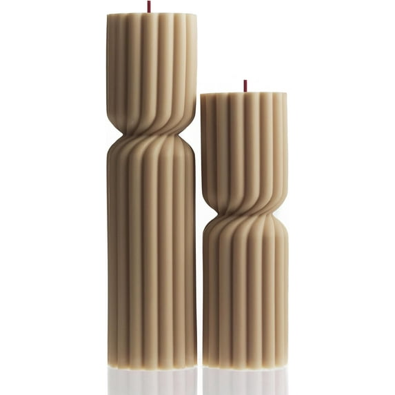 LAWA Spiral Spire Candle - Large Beautiful Handmade Pillar Scented Soy Wax Elegant Bubble Aesthetic Candle Housewarming Gift Home Room Shelf Decor Idea White (Set of 2, Sandstone)