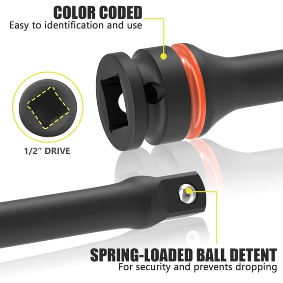 LAWONP-1/2" Drive 110 Ft-Lbs Torque Limiting Extension Bar, 8 Inch Color-Coded Lug Nut Torque Sticks