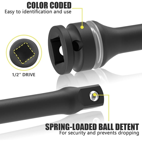 LAWONP-1/2" Drive 120 Ft-Lbs Torque Limiting Extension Bar, 8 Inch Color-Coded Lug Nut Torque Sticks