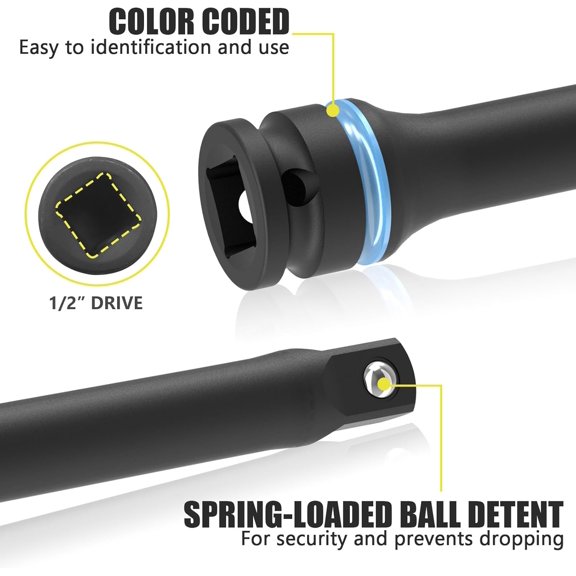LAWONP-1/2" Drive 150 Ft-Lbs Torque Limiting Extension Bar, 8 Inch Color-Coded Lug Nut Torque Sticks