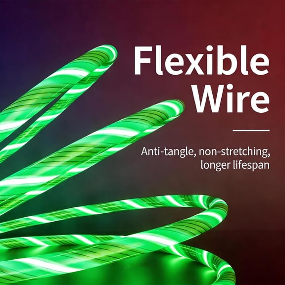LAWONP-3-in-1 LED Green Flowing Light Fast Charging Cable 39-inch, Soft PVC USB Cable with Super Fast Charging, High-Speed Data Sync & Energy-Saving Light Effect, Compatible with Nearly All Devices.