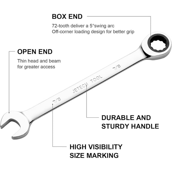 LAWONP-7/8" Ratcheting Combination Wrench, 72-Tooth Reversible Gear Spanner with 12-Point Box End, Forged & Heat-Treated Chrome Vanadium Steel, Industrial Grade SAE Wrench