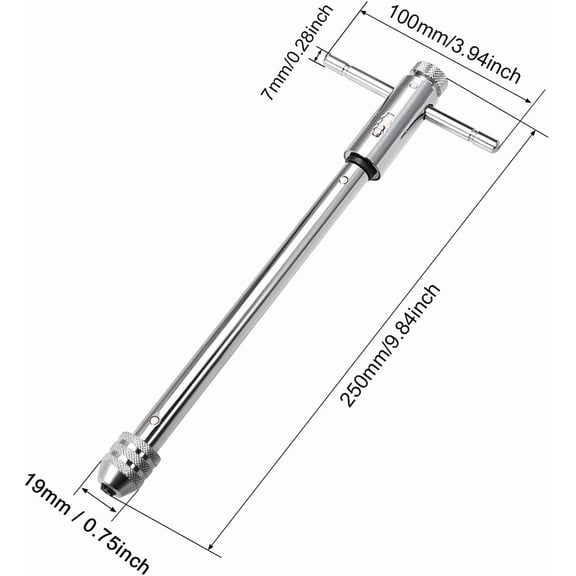 LAWONP-Adjustable Ratchet Tap Wrench T-Handle, for Metric M3-M8 Thread Taps, Ratcheting T Handle Holder Reamer Hand Tapping Tool for Machinist Repair, 250mm ((9.84-inch) Body