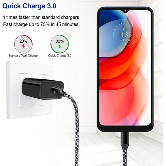 LAWONP-Android Phone USB Type C Fast Charger Compatible for iPhone 16e/16 Plus/15 Pro Max, Samsung Galaxy S25 Ultra/S25+/A16/A05S/A06/A35/A55/S24/S23/S22 Plus/A15, QC3.0 Wall Adapter Fast Car Charger