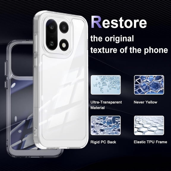 LAWONP-Case for OnePlus 15 5G, Military Grade Drop Protection Clear Phone Case, Yellowing Resistant, Anti-Scratch Hard PC Back, Shockproof Hard Ultra-Thin Protective Cover, Transparent
