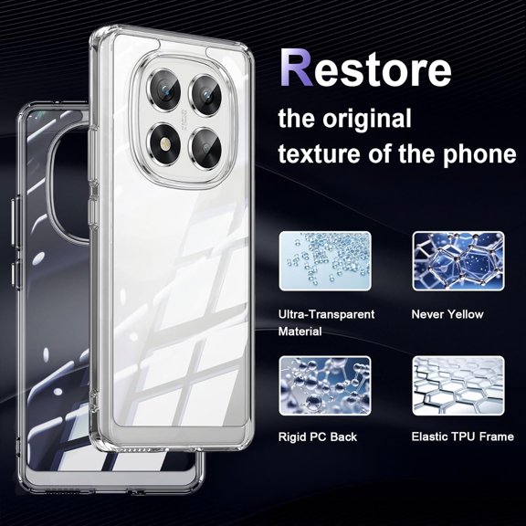 LAWONP-Case for Xiaomi Redmi Note 14 Pro 5G, Military Grade Drop Protection Clear Phone Case, Yellowing Resistant, Anti-Scratch Hard PC Back, Shockproof Hard Ultra-Thin Protective Cover, Transparent