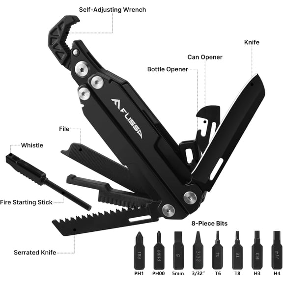 LAWONP-Multitool Wrench, Gift for Men Dad, 16-IN-1 EDC Multi-tool with Self-Adjusting Wrench, Stainless Steel Pocket Multi Tool with Knife, Screwdriver Bits, Saw, File, for Camping, Survival, Outdoor