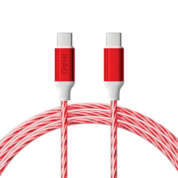 LAWONP-USB C to C Charger Cable PD Fast Charge and High Speed Sync Visible Starry LED Current Flowing Compatible with All USBC Device-Starry Red C to C 39Inches