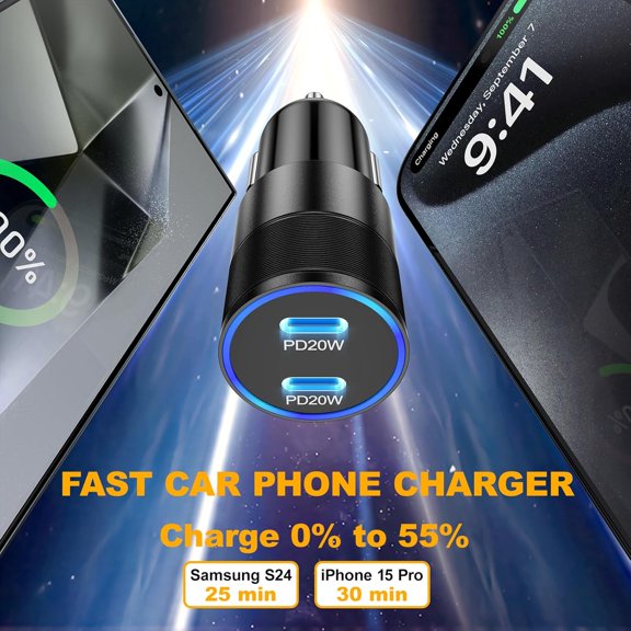 LAWONP-USB C Car Charger 40W, 3-Pack Dual USB Type C 12v USB C Cigarette Lighter Adapter PD3.0 Fast Charging Samsung Car Phone Charger for Samsung Galaxy S25 S24 A16 A15, iPhone 17 Air 16e 16 15 14