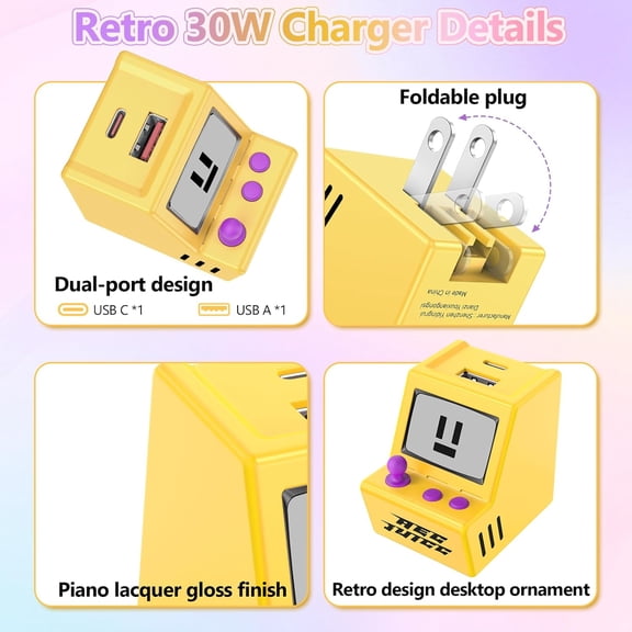 LAWONP-USB C Wall Charger Dual USB A Charger Block Set with Foldable Plug 30W 3A Fast Charging 3Pack Type C Phone Block Charging Box Brick for iPhone 17, Air, Pro, Pro Max, for Samsung, Pink+Pulple+Y