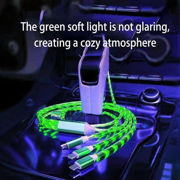 LAWONP-USB Cable PD Fast Charger Lighted Up (USB 3IN1 Green),Phone Data Cable, Flowing Light Charging Cable, 39-inch, TPE Material, Compatible with Almost All Phones, Tablets, and Headphones.