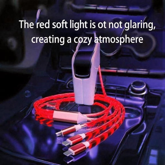 LAWONP-USB Cable PD Fast Charger Lighted Up (USB 3IN1 Red),Phone Data Cable, Flowing Light Charging Cable, 39-inch, TPE Material, Compatible with Almost All Phones, Tablets, and Headphones.