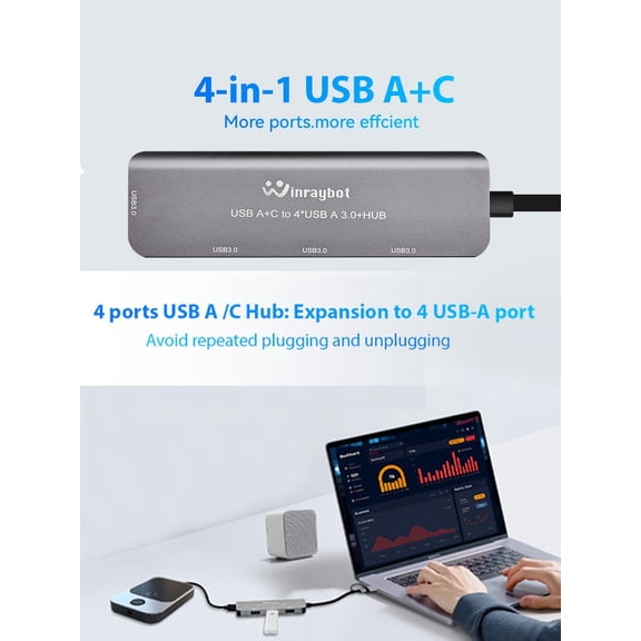 LAWONP-USB Hub Extrended Multiple Port USB 3.0 Hub with 5Gbps High Speed Data Transfer, Compatible with Window Mac Laptop Desktop iMac Surface Flash Drive HDD