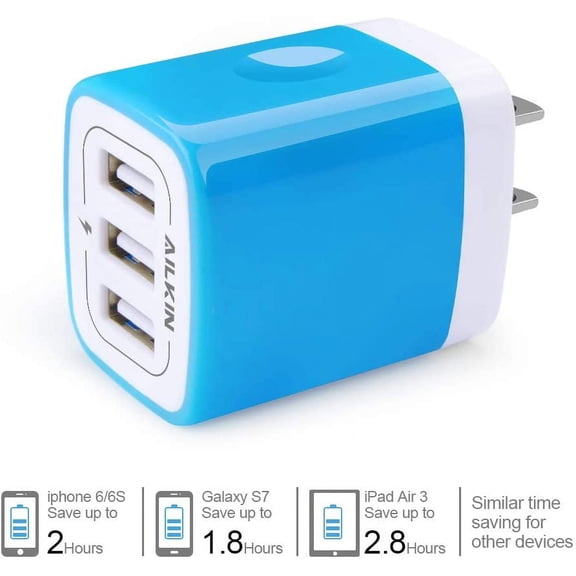 LAWONP-Wall Charger, USB Charger Adapter, 3.1A/3Pack Muti Port Fast Charging Cube Power Charge Base Block Plug for iPhone 17 16 15 14 13 12 11 Pro Max Plus, Samsung Note 20 S22 S21 S20, Kindle Fire U