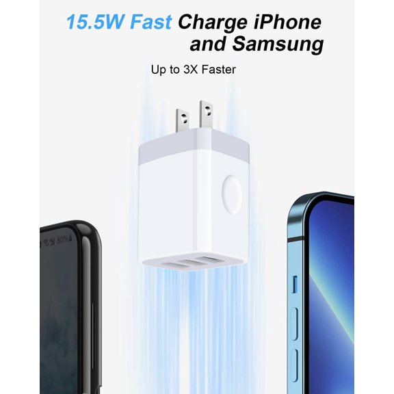 LAWONP-Wall Charger, USB Charger Adapter, 3.1A/3Pack Muti Port Fast Charging Station Power Charge Base Block Plug for iPhone 17 16 15 14 13 12 Pro/SE/11Pro Max/Plus, Samsung S21/S10/S9, Kindle Fire U