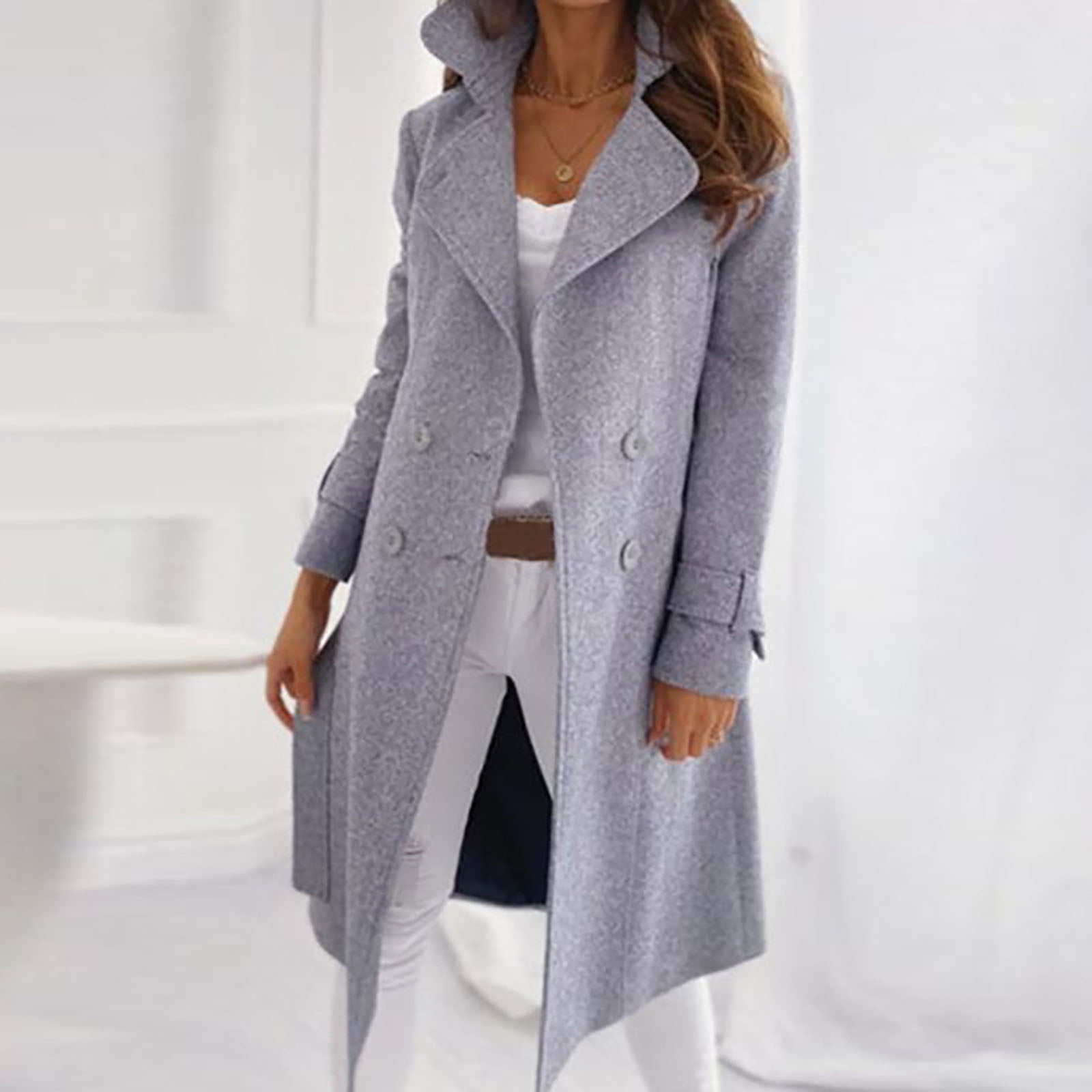 LAWOR Plus Size Coats Winter Clearance Women Trendy Long Sleeve Woolen  Lapel Solid Color Long Jacket Coat Fall Savings Z