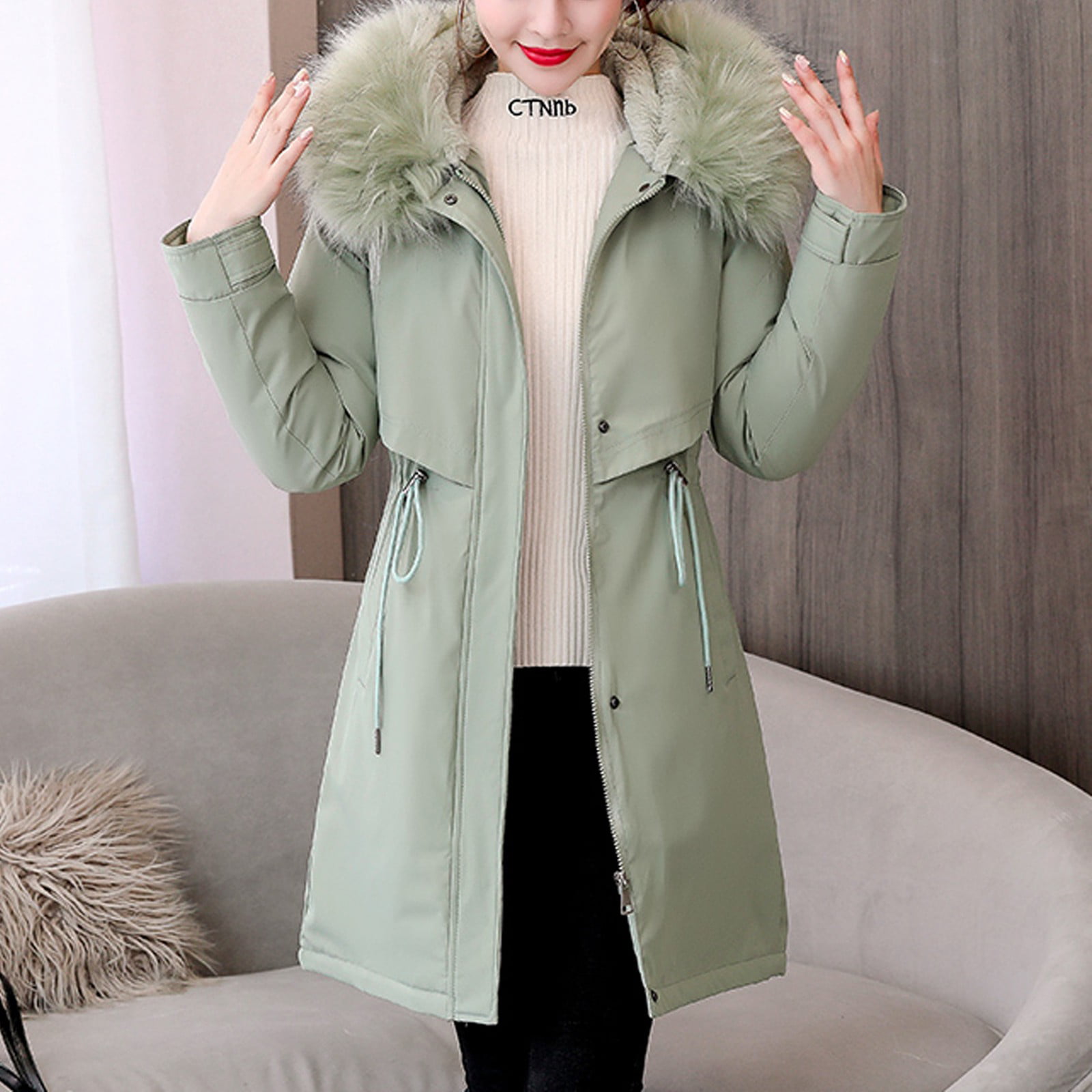 LAWOR Plus Size Coats Winter Clearance Women Trendy Outerwear Long Cotton-Padded  Jackets Pocket Suede Hooded Coats Fall Savings Z 