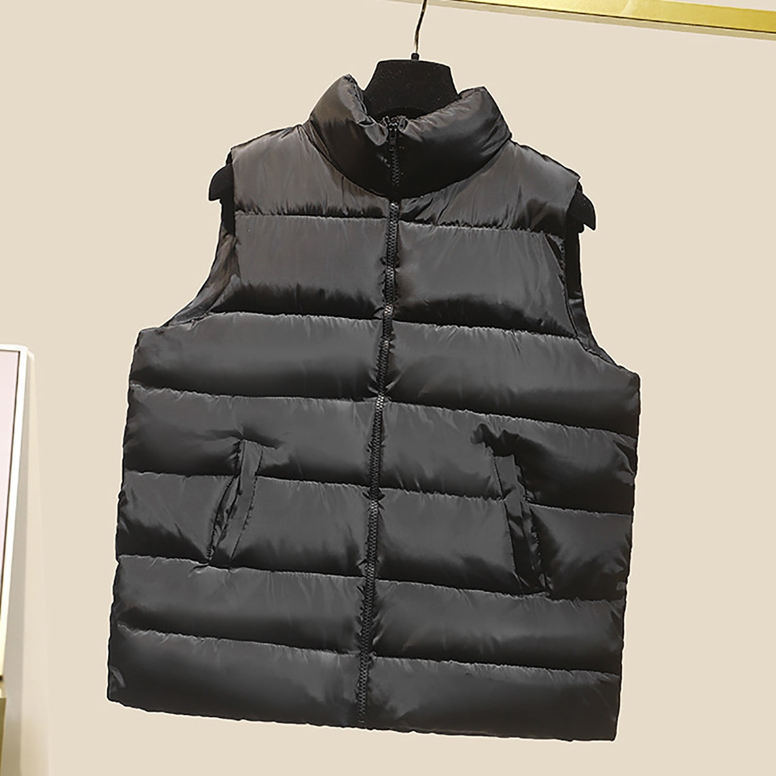 LAWOR Women Pocket Vest Coat Short Jacket Winter Sleeveless Standup