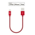 thumbnail image 1 of LAX Gadgets Extra Short, Apple MFi Certified Nylon Lightning to USB iPhone Charger Cable for iPhone 7, 7 Plus, 6s, 6s Plus, 6, 6 Plus, SE, 5s / iPad Pro, Air, Mini, iPad / iPod | 1 Ft Cord, Red, 1 of 2