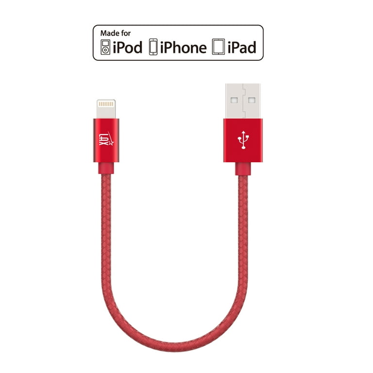 LAX Gadgets Extra Short, Apple MFi Certified Nylon Lightning to