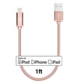 thumbnail image 1 of LAX Gadgets Extra Short, Apple MFi Certified Nylon Lightning to USB iPhone Charger Cable for iPhone 7, 7 Plus, 6s, 6s Plus, 6, 6 Plus, SE, 5s / iPad Pro, Air, Mini, iPad / iPod | 1 Ft Cord, Rose Gold, 1 of 1