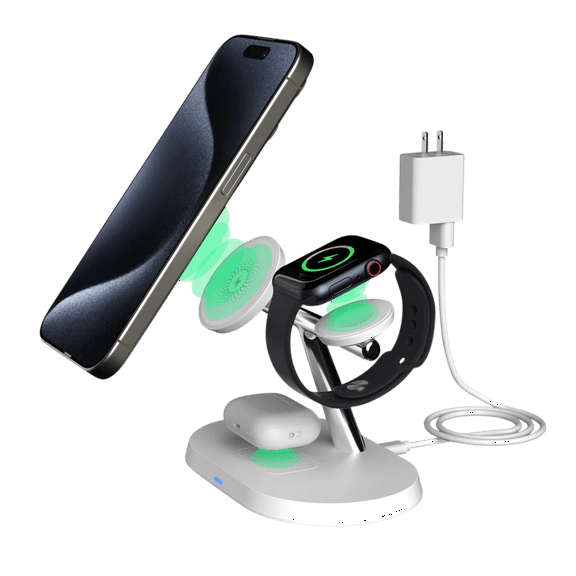 LAX Gadgets MagSafe Compatible Wireless 3 In 1 Charging Station (White)