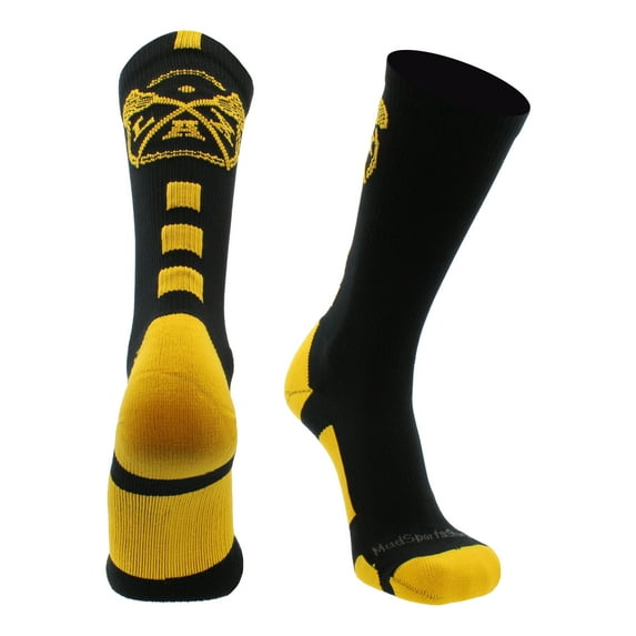 LAX Lacrosse Socks with Lacrosse Sticks Athletic Crew Socks (Black/Gold, Small)