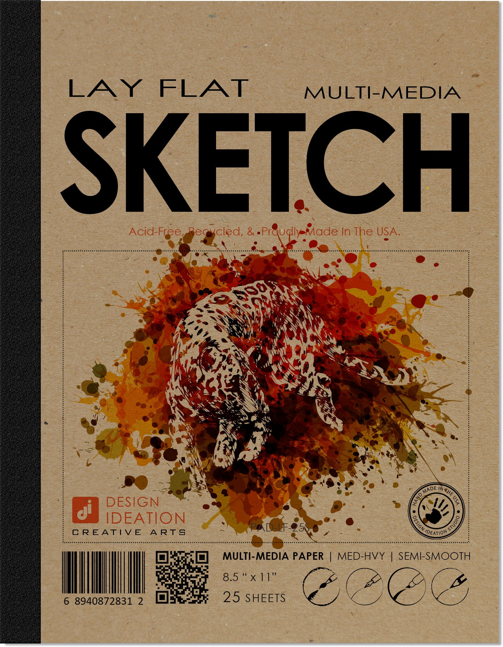 LAY FLAT sketchbook. Removable sheet, journal style SKETCH book. Multi