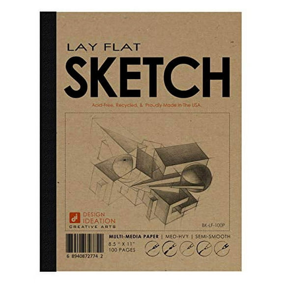 LAY FLAT sketchbook. Removable sheet, journal style SKETCH book. Multi-media. (8.5" x 11") 50100