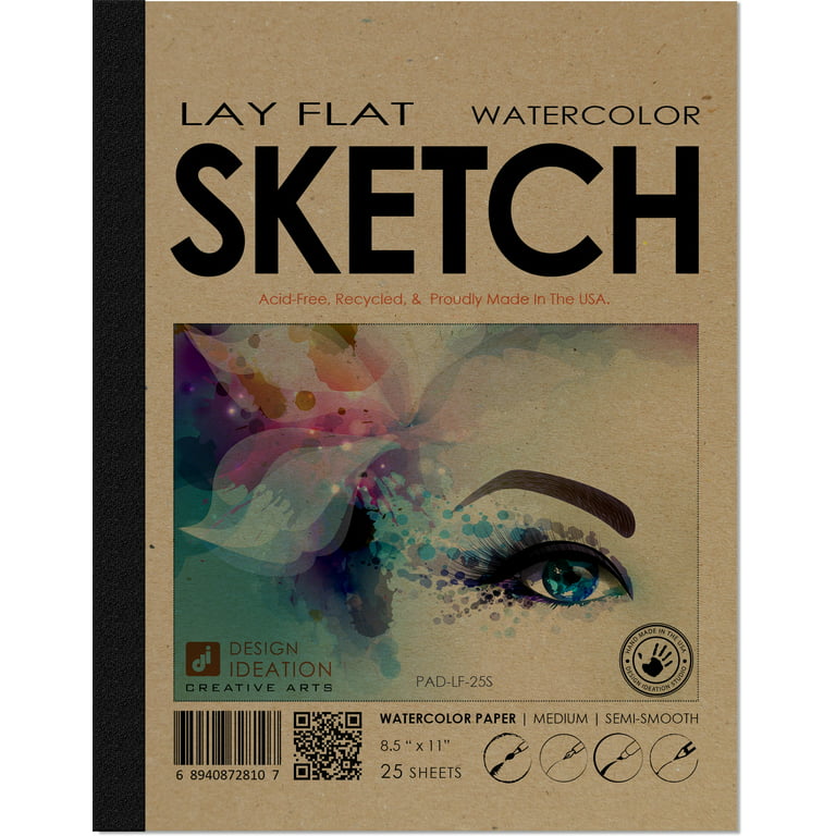 Lay Flat Sketchbook. Removable Sheet, Journal Style Sketch Book for Pencil, Ink, Marker, Charcoal and Watercolor Paints. (8.5 inch x 11 inch)
