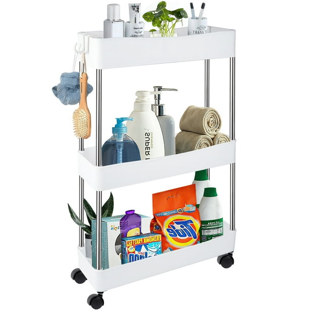 LAYADO 3 Tier Rolling Cart, Kitchen Slim Rolling Storage Cart with Wheels, Slide Out Utility